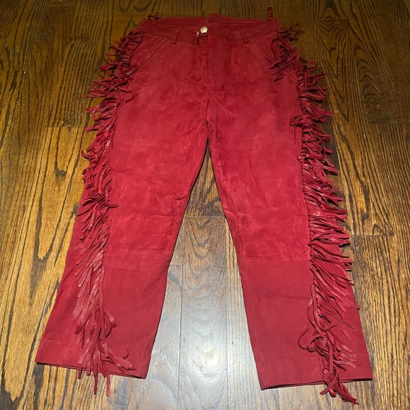 Zadig & Voltaire red suede fringe pants size 38 - Picture 3 of 5